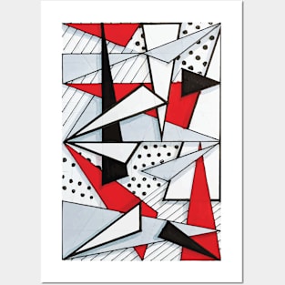 Black, White and Red Geometric Hand Drawing Posters and Art